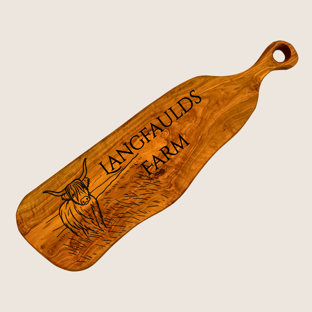 Personalised Rustic Wooden Cutting Board with Round Handle – 45cm, 50cm, 60cm | Handmade Gift, Sustainable Wood
