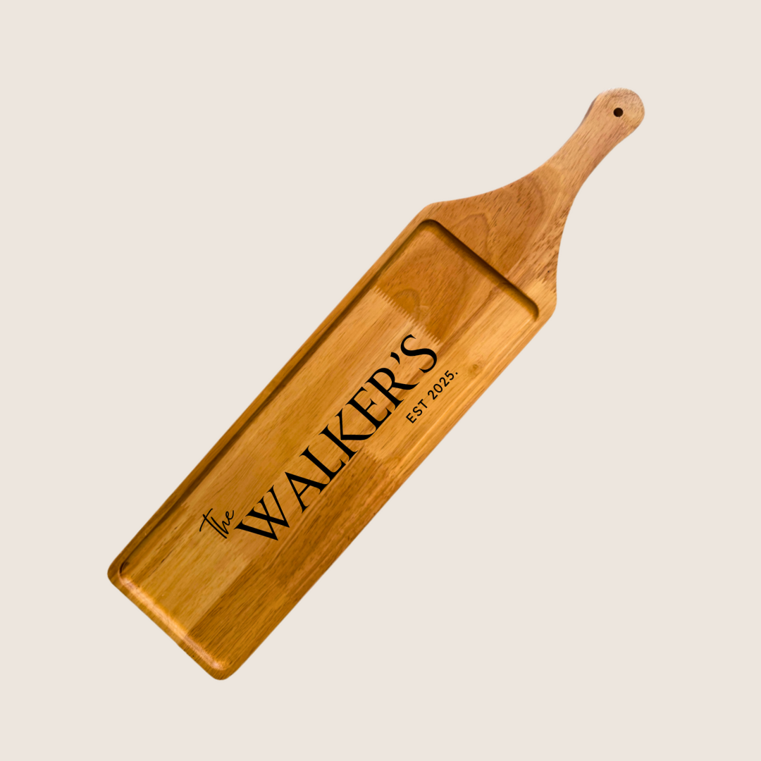 Personalised Natural Wood Cheese, Charcuterie Rustic Display Board - 60cm X 14cm