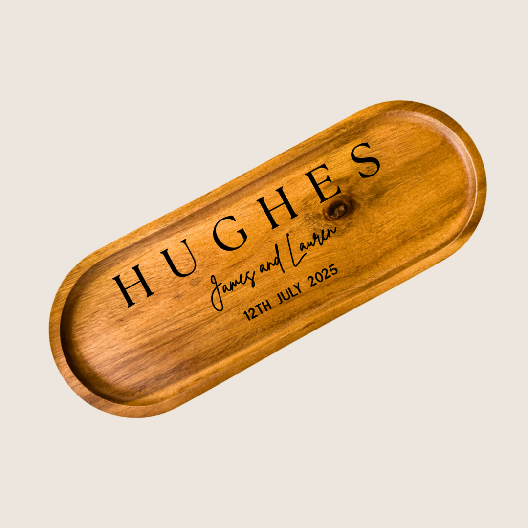 Personalised Elegant Wooden Oval Serving Tray – 29cm | Natural Rustic Tableware