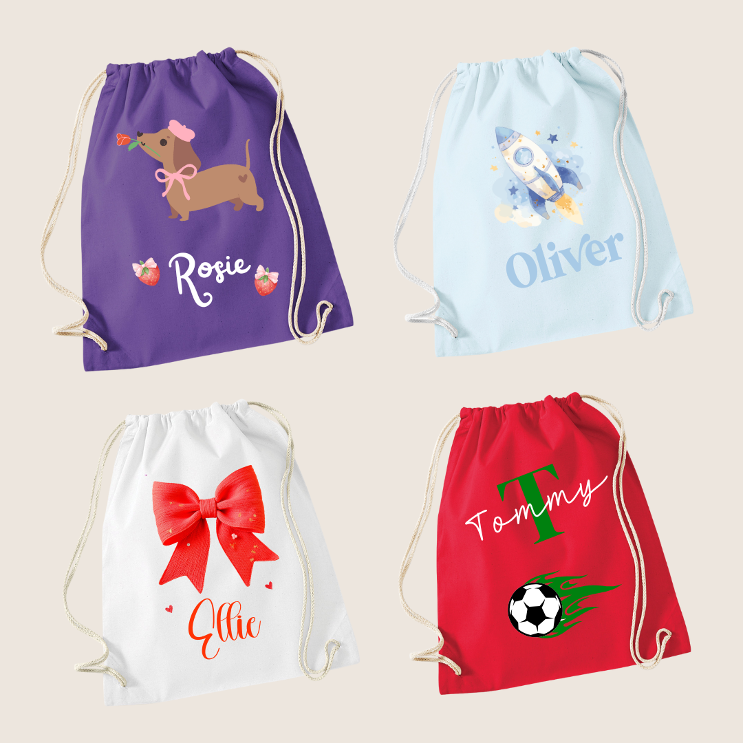 Personalised Drawstring Bag β Custom Name & Design | 14 Colours | Kids PE Bag, Dance, Gym, School, Sports, Gifts