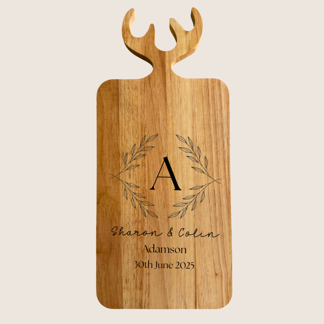 Personalised Wooden Display Board with Antlers | Rustic Highland Gift