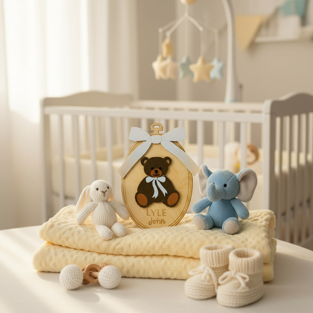 Teddy Bear Name Sign / Baby Announcement Plaque