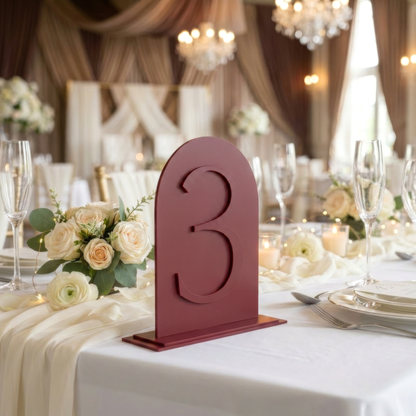 Acrylic Arch Table Numbers – Raised Lettering with Base