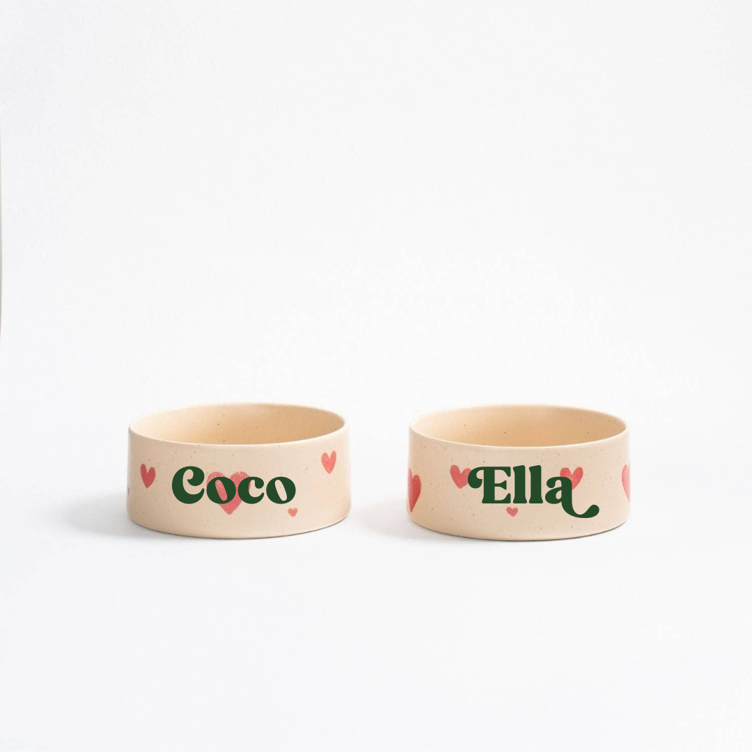 Personalised Cosy Hearts Pet Bowl – Ceramic | Small & Large