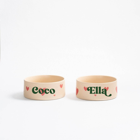 Personalised Cosy Hearts Personalised Pet Bowl – Ceramic Pet Bowl – Small & Large