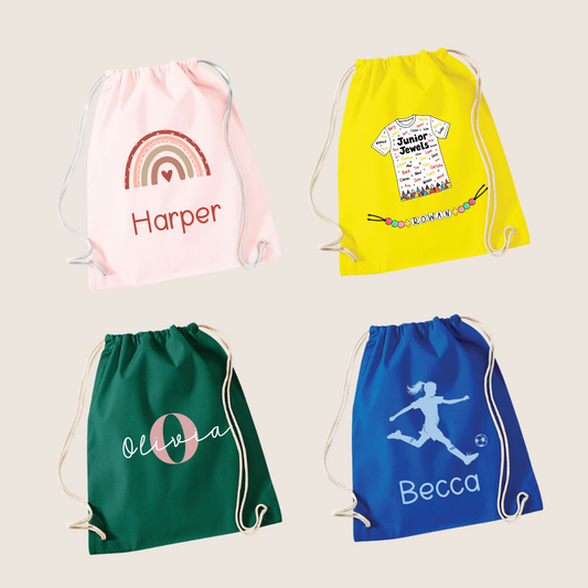 Personalised Drawstring Bag – Custom Name & Design | 14 Colours | Kids PE Bag, Dance, Gym, School, Sports, Gifts