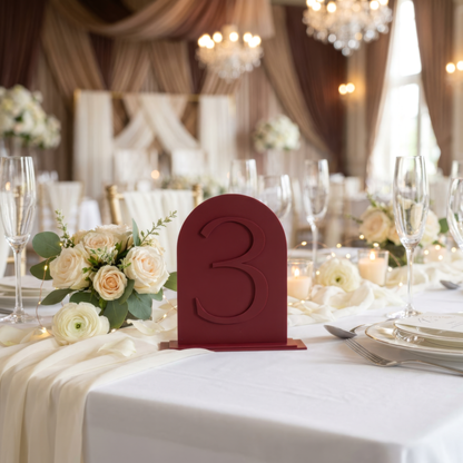 Acrylic Arch Table Numbers – Raised Lettering with Base