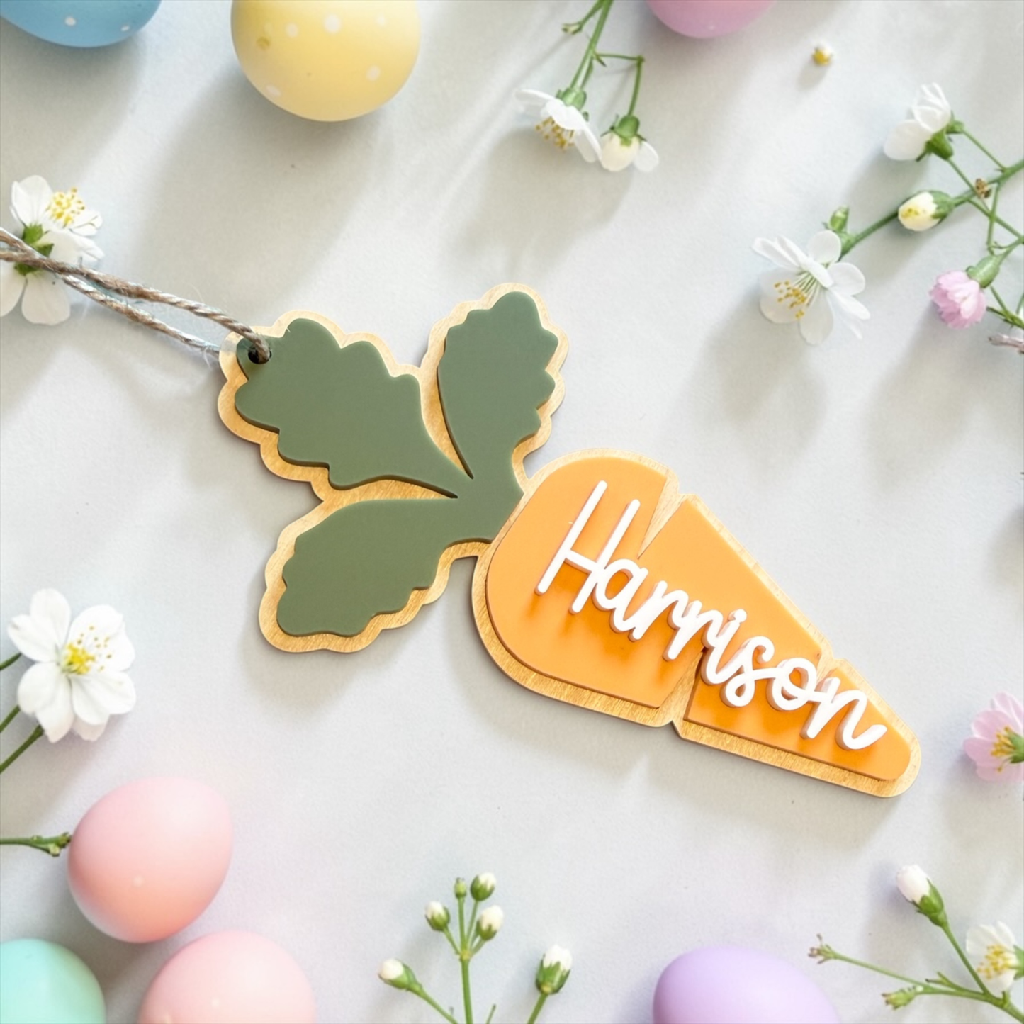 Personalised Easter Carrot Basket Tag – Custom Easter Basket Name Tag – Easter Trug Name Tag