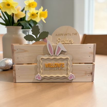 Personalised Easter Treat Crate – Bunny Ears Easter Basket – Custom Easter Bunny Delivery Box – Easter Egg Hunt Crate – Children’s Easter Gift