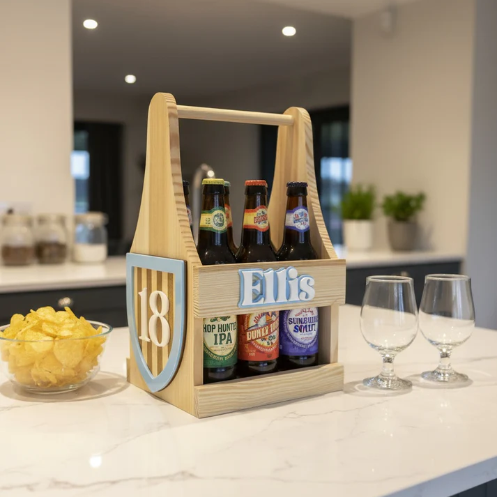 Personalised Birthday Wooden Beer Carrier - 4 Pack