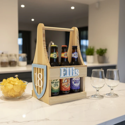 Personalised Birthday Wooden Beer Carrier - 4 Pack