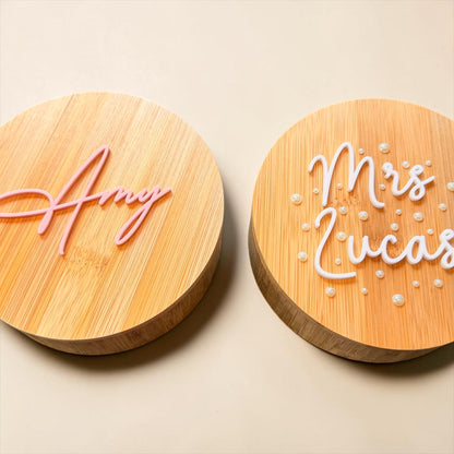 Personalised Round Bamboo Jewellery Box
