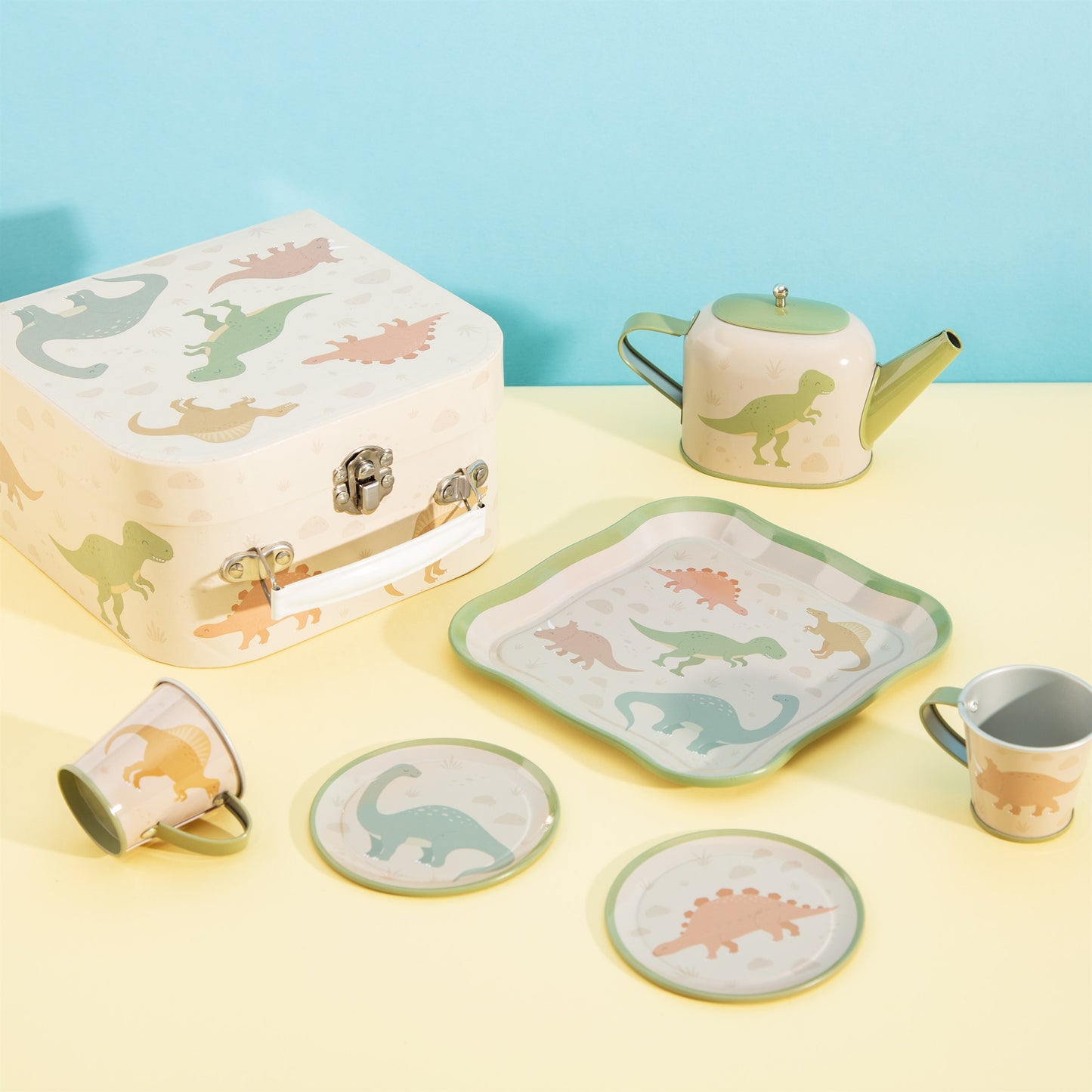 Personalised Kids Tea Set | Desert Dino Tea for Two | Custom Name UK