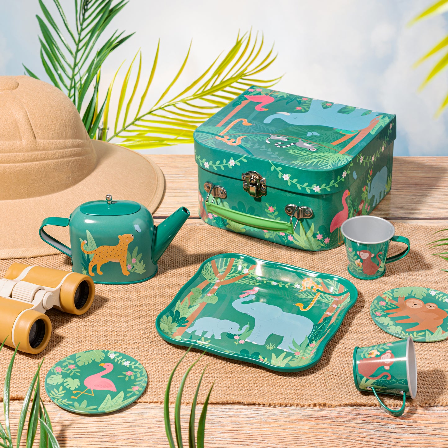 Personalised Jungle Tea Set in Suitcase
