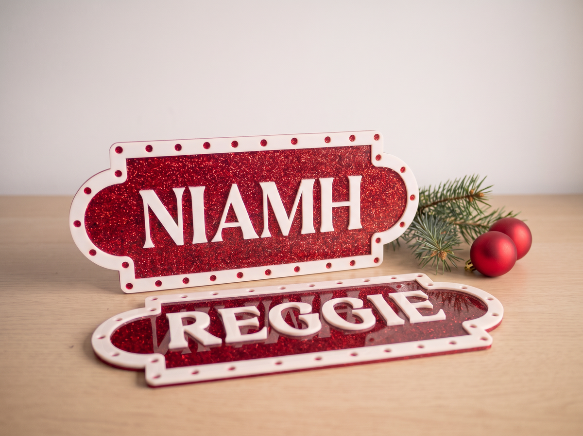 Personalised Christmas Name Plaque | Red Glitter Acrylic Christmas Sign