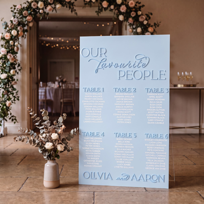 The Classic Table Plan Wedding Signage UV Print + Raised Lettering