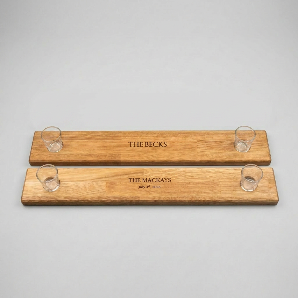 Personalised Wedding Shot Ski Board – Engraved Oak Wedding Keepsake Gift