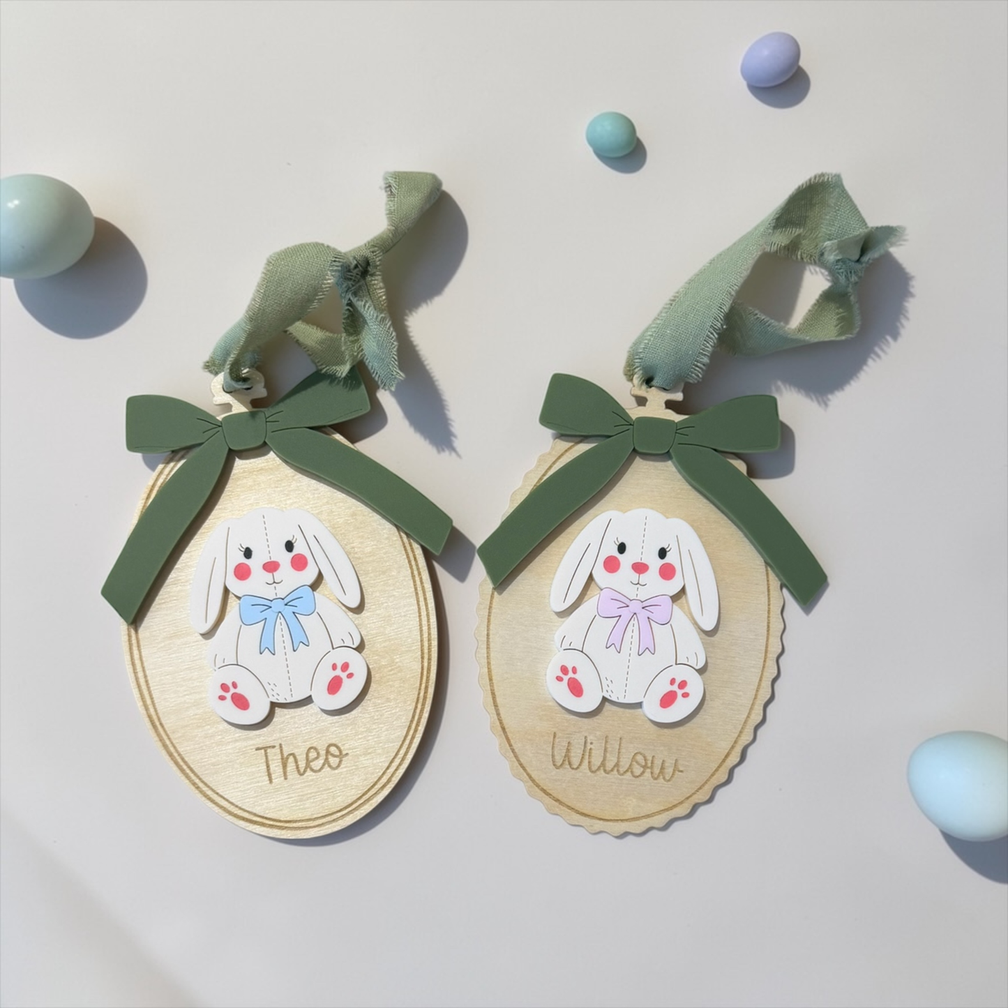 Personalised Vintage Easter Bunny Basket Tag – Custom Easter Basket Name Tag – Bunny Easter Decoration
