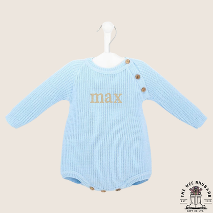 Personalised Baby Knitted Romper | Embroidered Custom Name Bodysuit | Soft Cotton Newborn Outfit | Baby Shower Gift UK