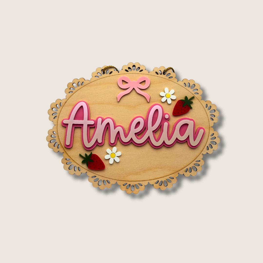 Personalised Children's Room Sign - Strawberry Flowers