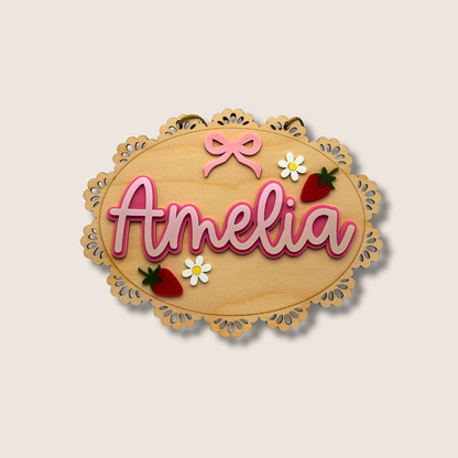 Personalised Children's Room Sign - Strawberry Flowers