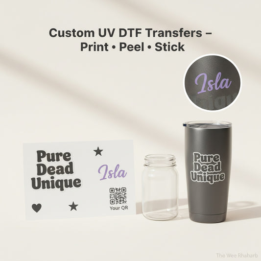 Custom UV DTF (Direct to Film) Transfers – Durable, Waterproof Decals for Glass, Metal, Acrylic, and Plastics