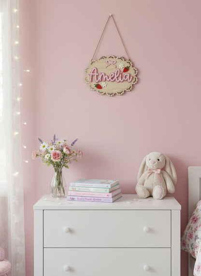 Personalised Children's Room Sign - Strawberry Flowers