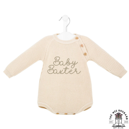 Personalised Baby Knitted Romper | Embroidered Custom Name Bodysuit | Soft Cotton Newborn Outfit | Baby Shower Gift UK